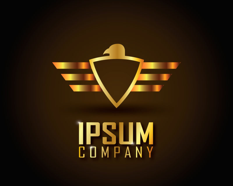 抽象矢量金色飞鹰盾牌标志设计