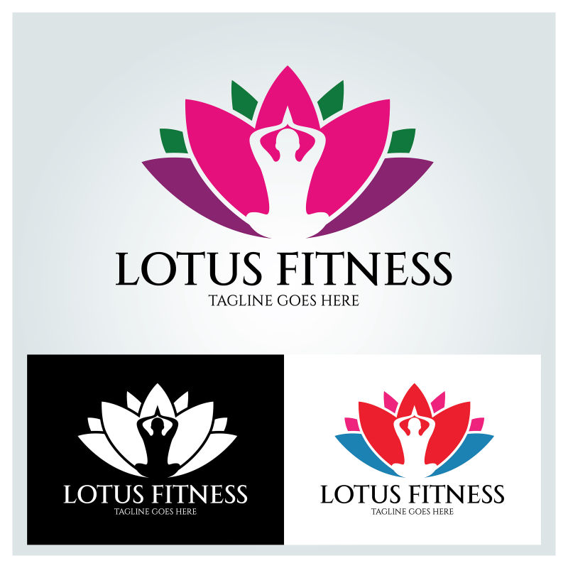抽象矢量瑜伽主题的莲花标志设计