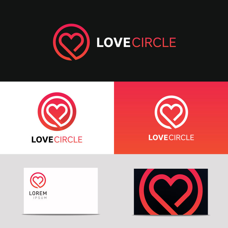 抽象矢量爱心元素的圆形标志设计