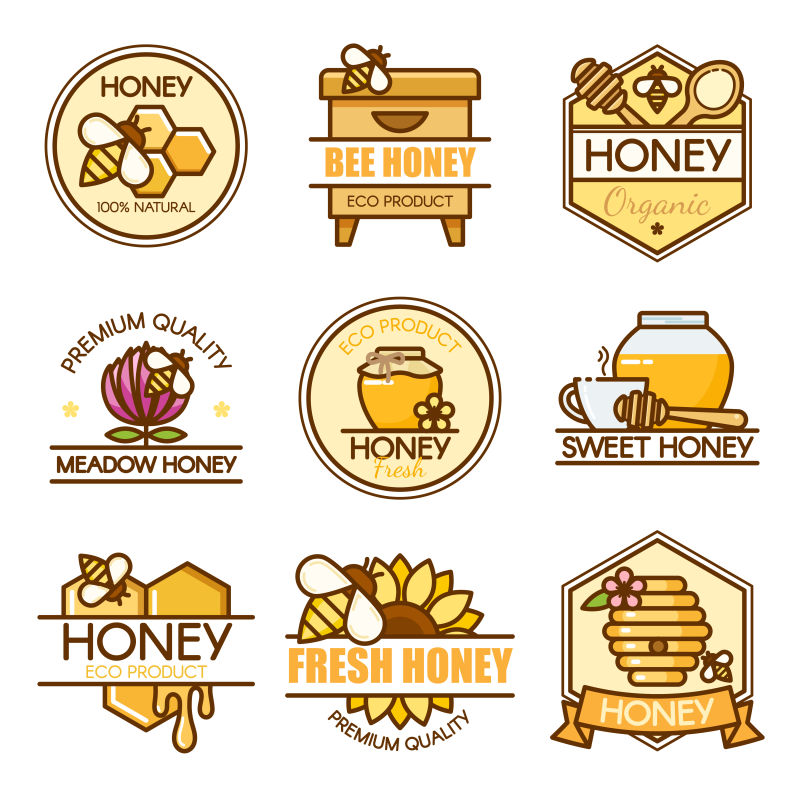创意矢量蜜蜂元素的扁平标志设计