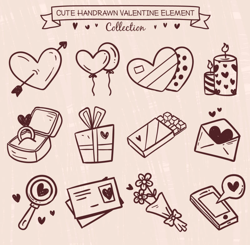 抽象矢量现代卡通情人节元素设计