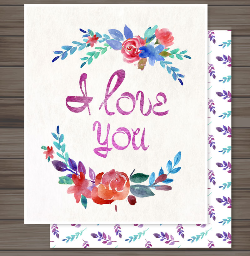 抽象矢量浪漫花卉元素的情人节卡片设计