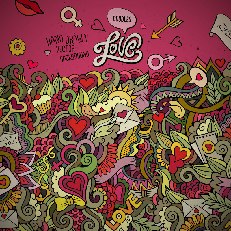 抽象矢量恋爱涂鸦主题设计背景