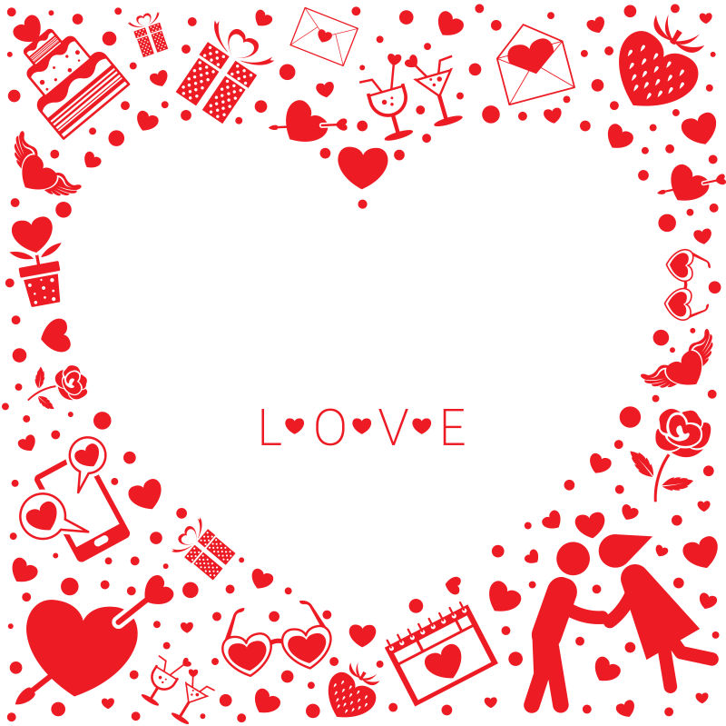 抽象矢量现代红色情人节图标元素边框设计