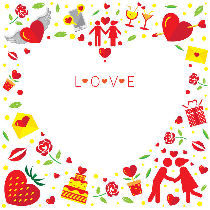 创意矢量现代情人节图标元素的边框设计