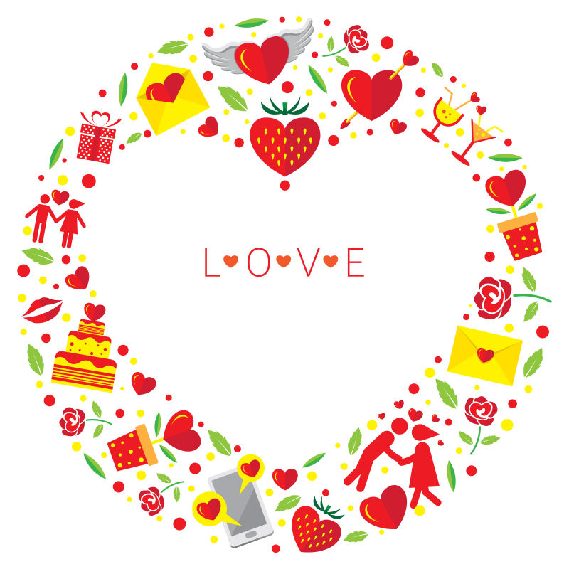 创意矢量现代平面风格的爱情主题边框设计