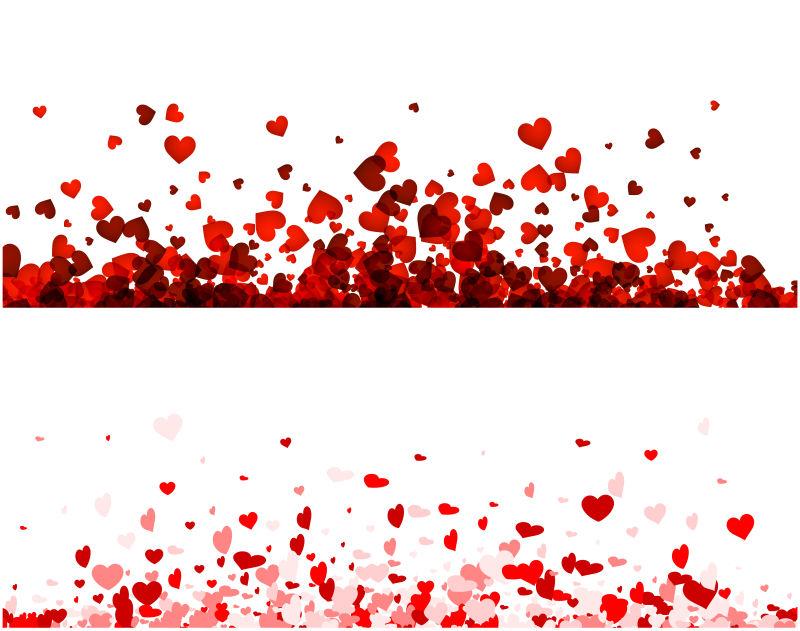 爱情人节的旗帜设置红色和粉红色的心矢量