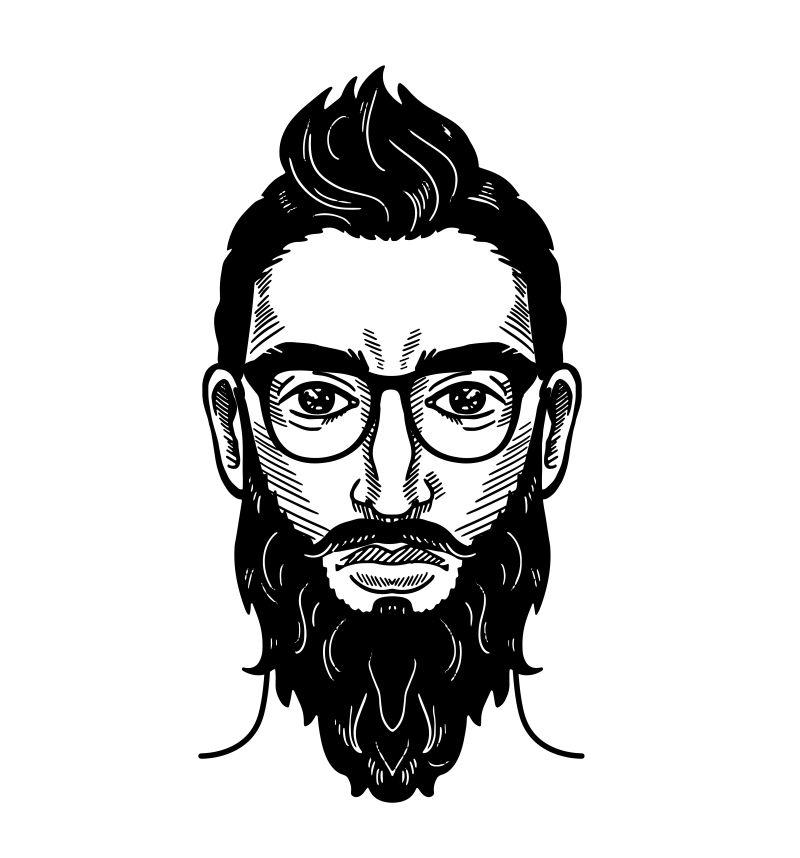 矢量设计手绘大胡子时尚男人图像
