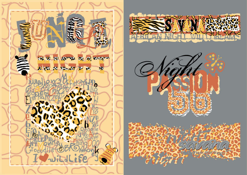 抽象矢量现代动物纹样的印刷设计元素