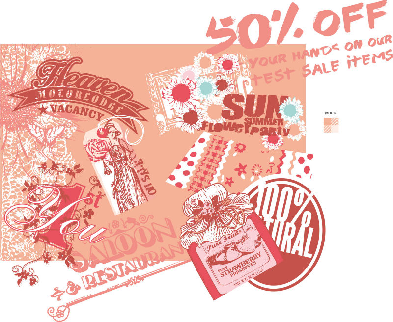 抽象矢量复古花纹字体装饰的印刷设计背景