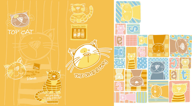 抽象矢量卡通风格的动物元素印刷设计插图