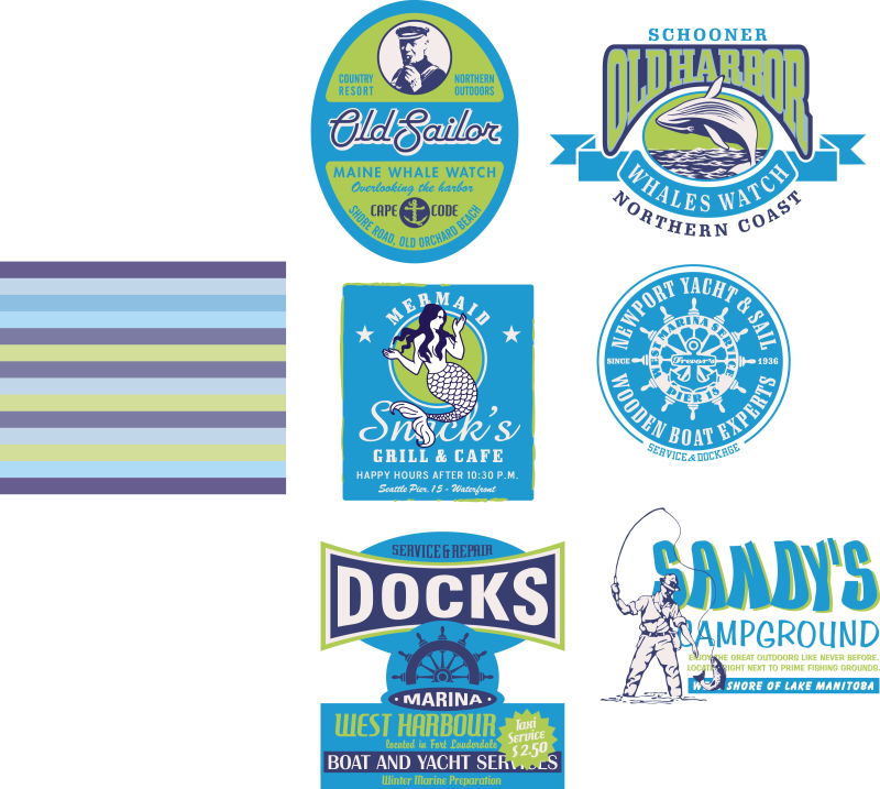 抽象矢量现代海洋生物主题印刷标签设计