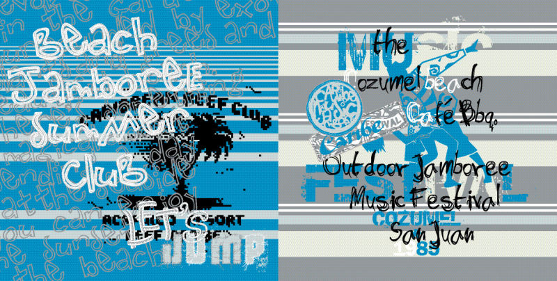 抽象矢量蓝色复古印刷图案设计插图