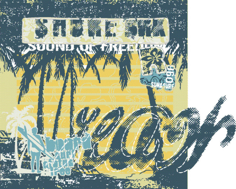 抽象矢量复古海滩元素的印刷设计插图