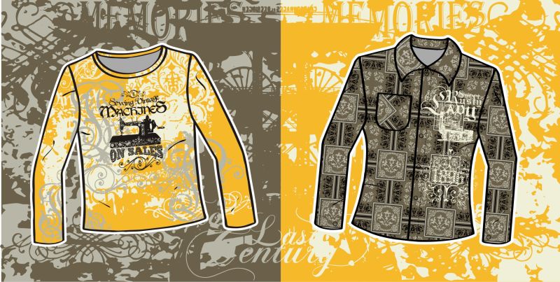 创意矢量彩色纹样装饰的复古t恤印刷设计