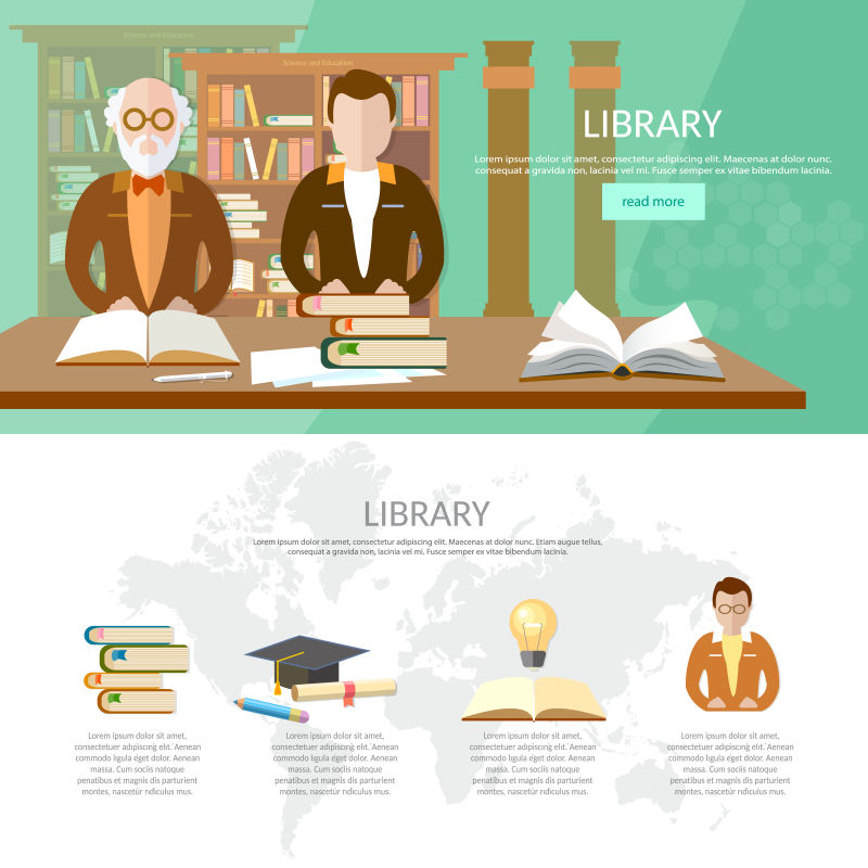 创意的公共图书馆横幅矢量设计