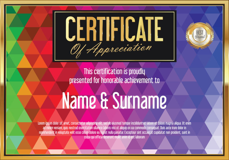 创意矢量彩色渐变的证书设计