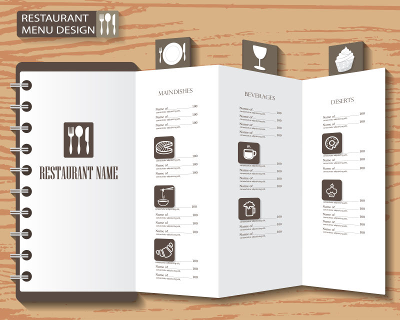 餐厅菜单设计的矢量