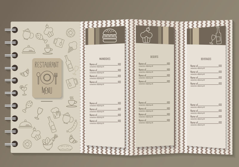 老式和嬉皮士设计餐厅菜单矢量