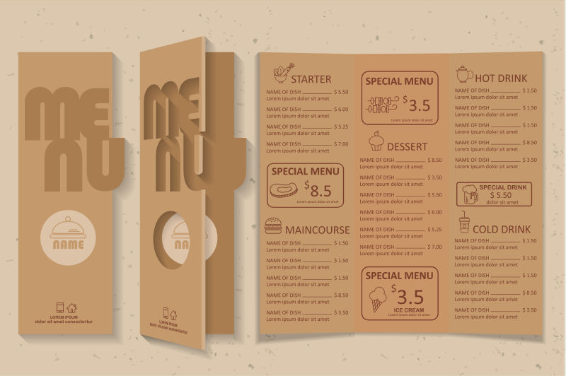 餐厅小酒馆和咖啡馆菜单矢量