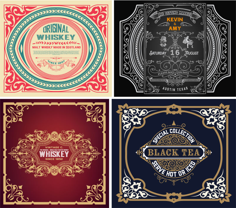 抽象矢量现代复古风格的标签设计