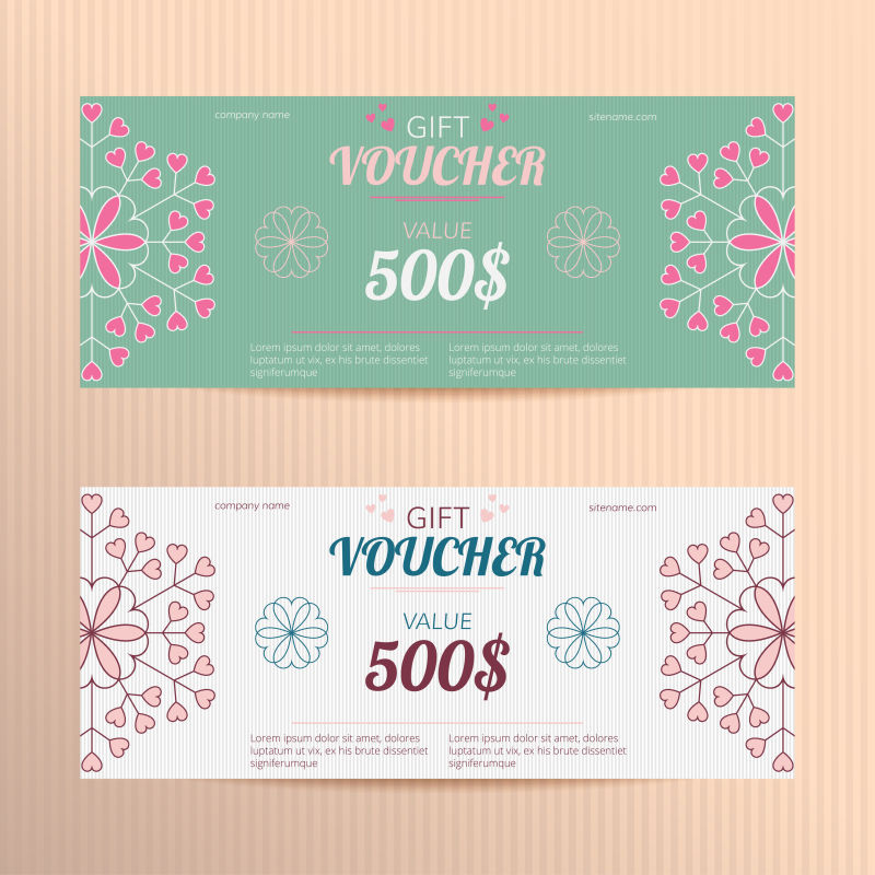 矢量礼品券与程式化的雪花和心脏