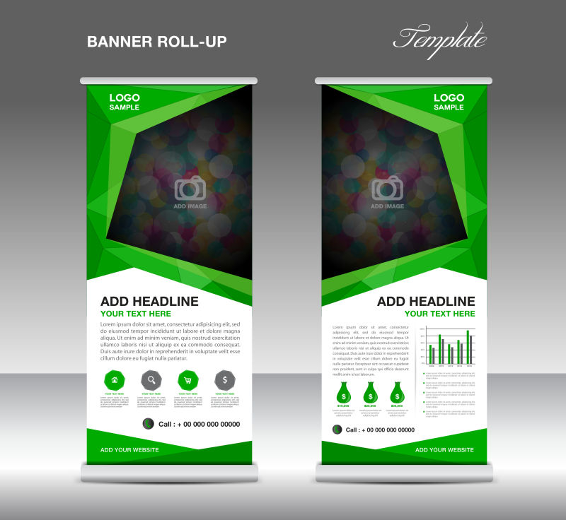 绿色几何风格的竖横幅设计矢量