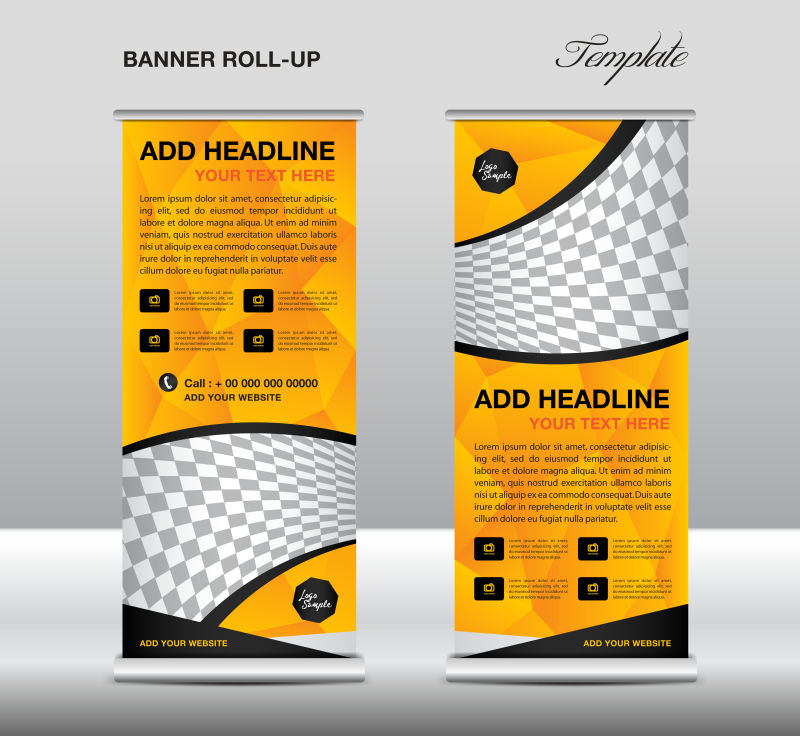 矢量黄色几何风格的竖横幅设计