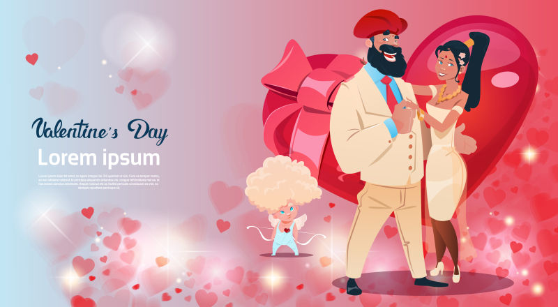 创意矢量卡通阿拉伯风情的情人节情侣插图