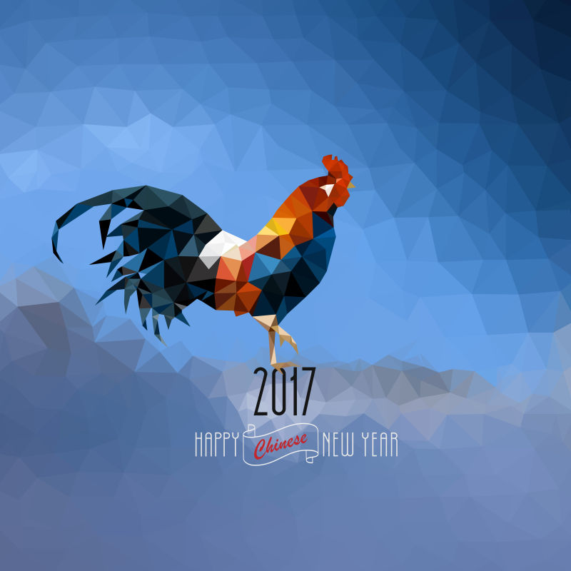 矢量公鸡元素的创意新年快乐背景