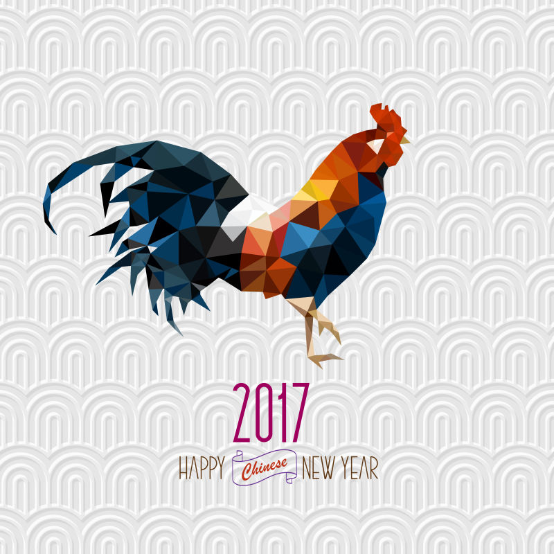 创意矢量几何风格的公鸡元素插图