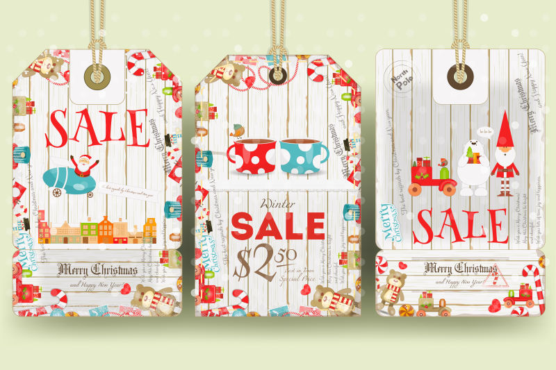 抽象矢量圣诞主题的销售标签设计