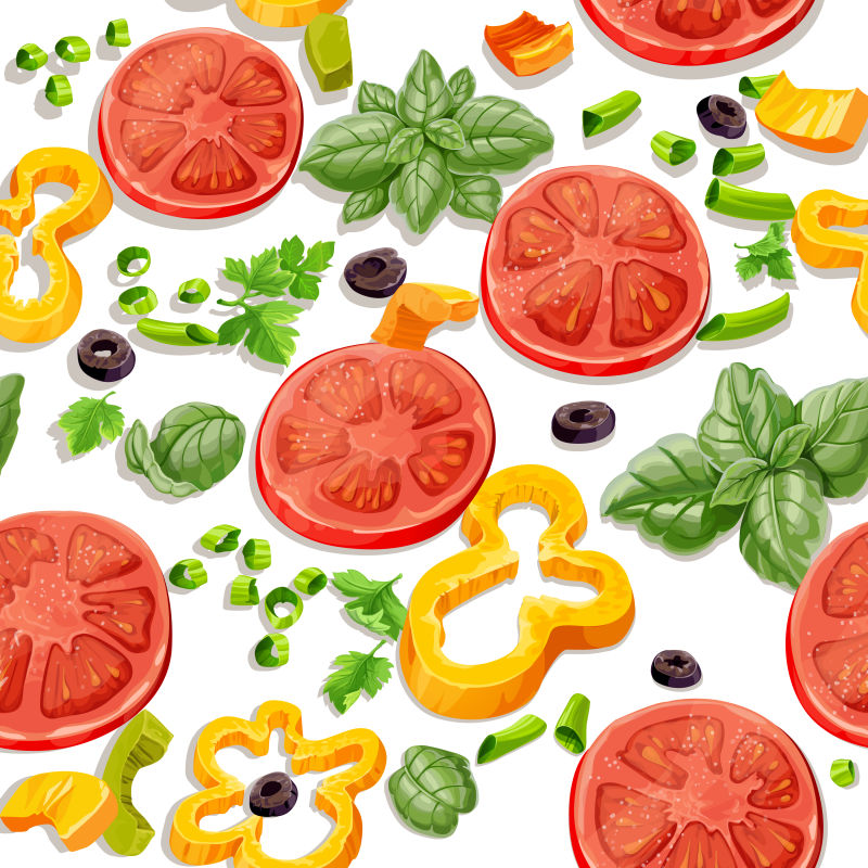 黄瓜片和西红柿矢量插图