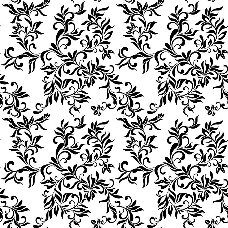 黑色花卉装饰设计无缝矢量背景