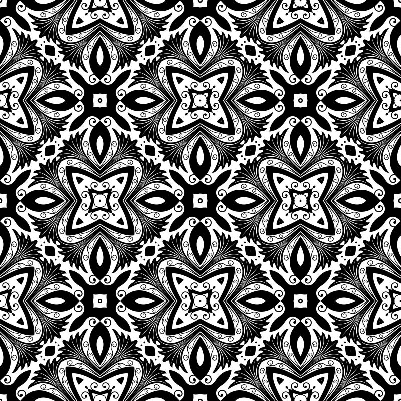 抽象矢量单色复杂花卉元素无缝背景