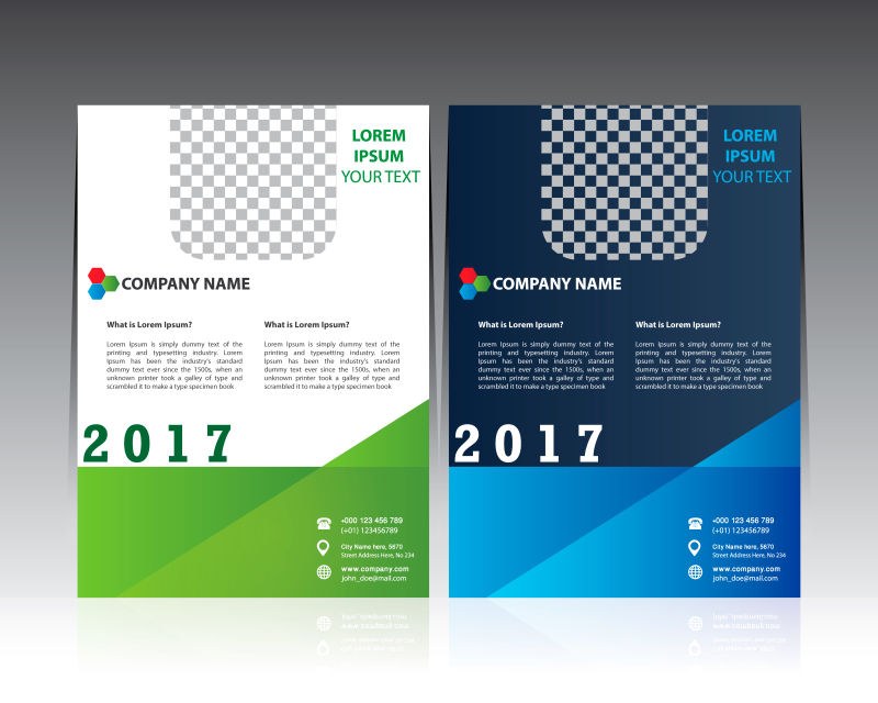 抽象矢量年度商业绿色蓝色宣传单设计