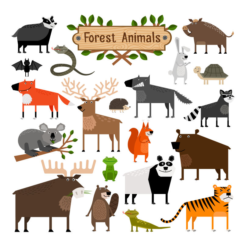 抽象矢量卡通森林动物设计插图