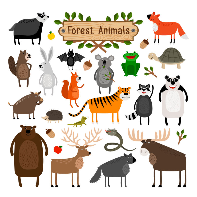 抽象矢量卡通野生动物设计插图