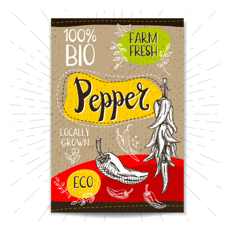 创意矢量手绘辣椒平面海报设计