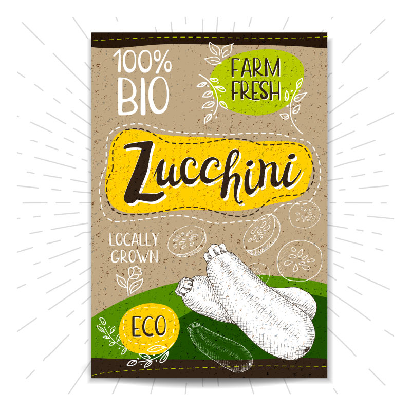 创意矢量手绘西葫芦平面海报设计