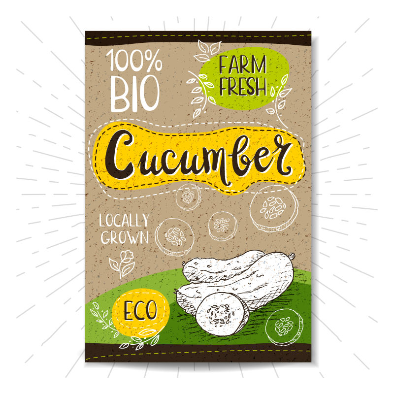 创意矢量手绘黄瓜平面海报设计