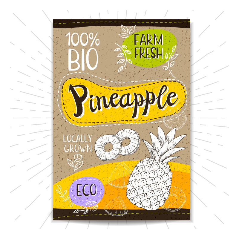 创意矢量手绘菠萝的海报设计