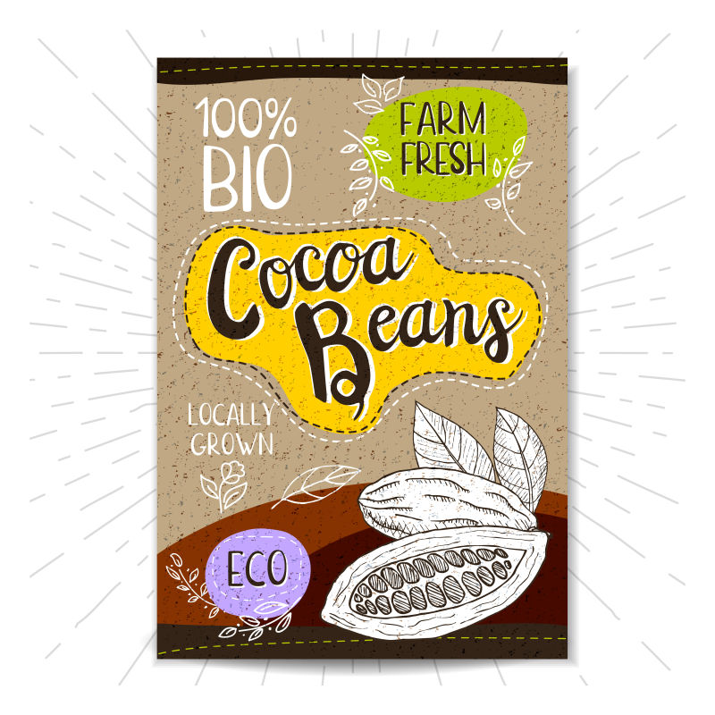 矢量卡通可可豆平面海报设计