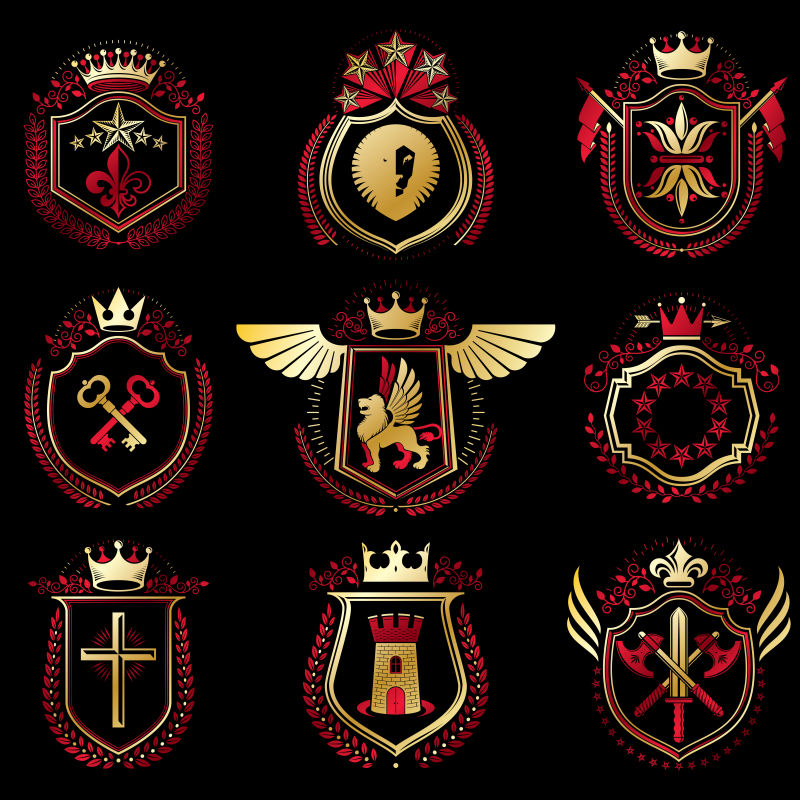 创意矢量现代复古红色优雅徽章设计