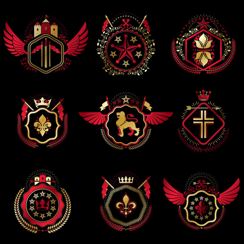 抽象矢量红色复古装饰徽章设计