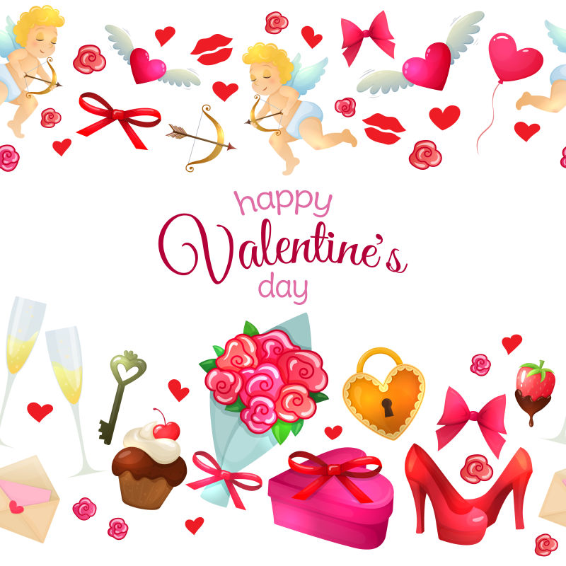 矢量彩色情人节卡通图标设计