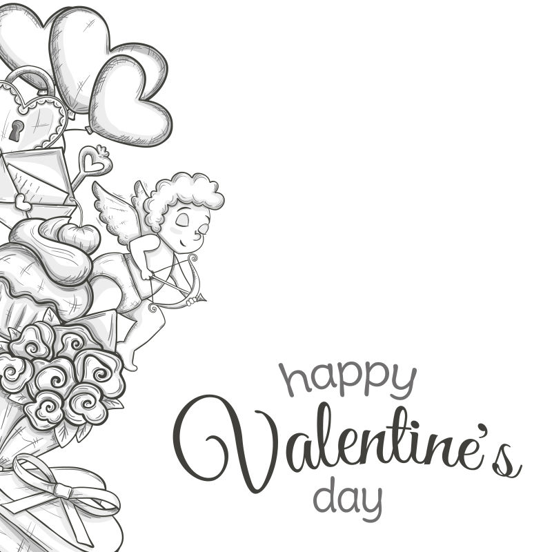 创意矢量素描风格的情人节图标插图