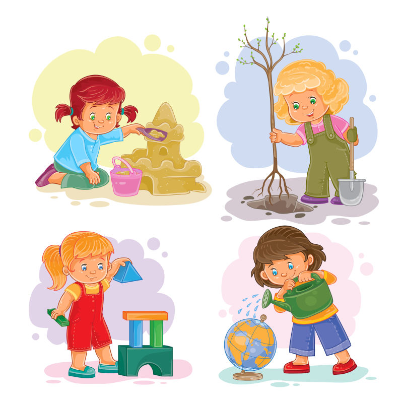 抽象矢量现代玩耍中的孩子平面插图