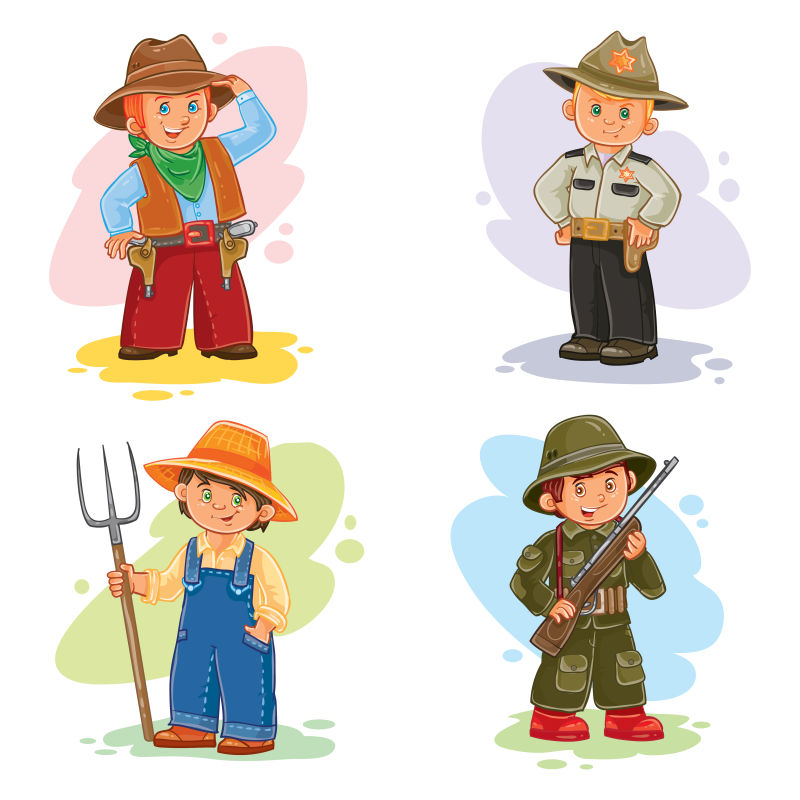 矢量站立的不同职业的孩子
