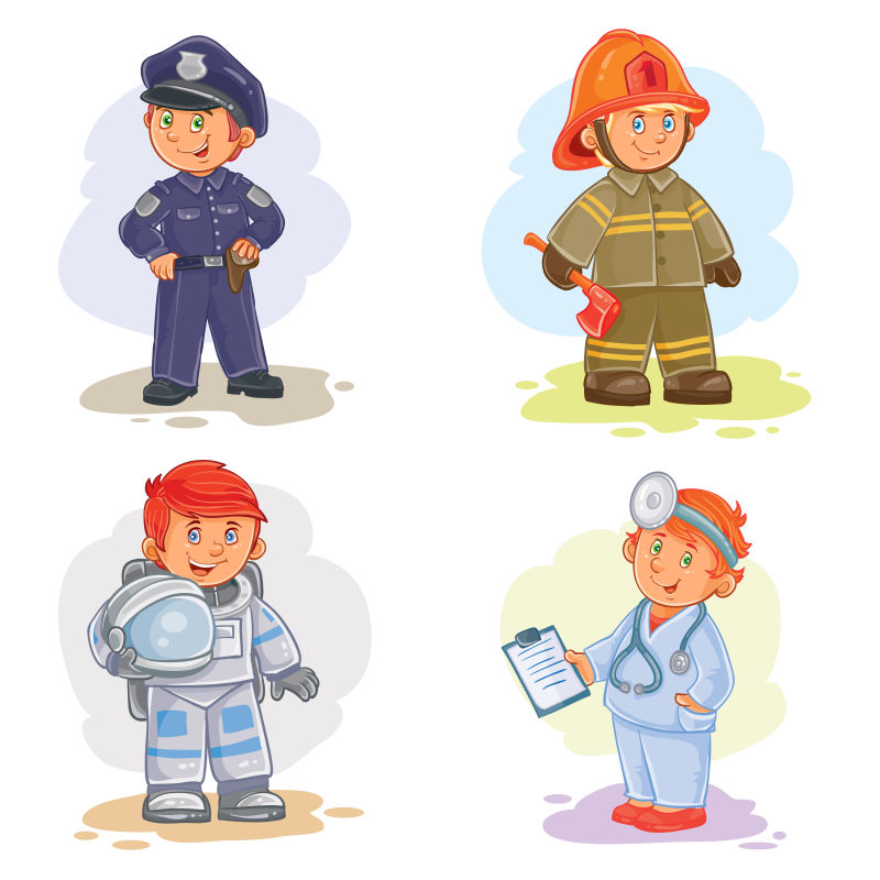 矢量玩耍的不同职业的孩子